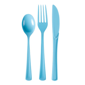 Light Blue Cutlery Combo Set - 50 Forks 50 Spoons And 50 Knives