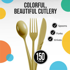 Gold Cutlery Combo Set - 50 Forks 50 Spoons And 50 Knives