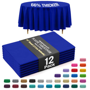 Premium Round Dark Blue Plastic Table Covers | 12 Pack