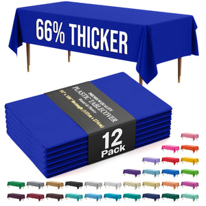 Premium Dark Blue Plastic Table Covers | 12 Pack