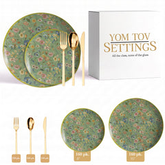 Earthtrends Bouyant Deluxe Set | Plates & Gold Cutlery | Serves 160