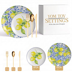 Earthtrends Tuscan Deluxe Set | Plates & Gold Cutlery | Serves 200