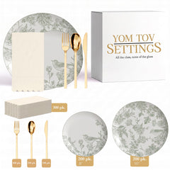 Earthtrends Yaffa Ultimate Set | Plates, Gold Cutlery & Napkins | Serves 200