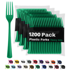 Heavy Duty Emerald Green Plastic Forks | 1200 Count