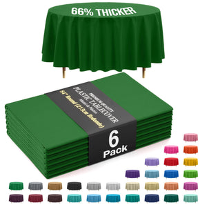 Premium Round Emerald Green Plastic Table Covers | 6 Pack
