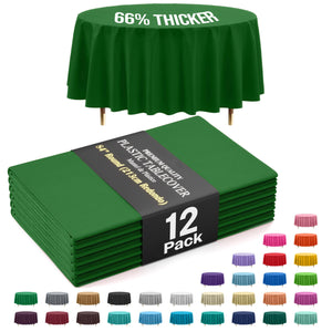 Premium Round Emerald Green Plastic Table Covers | 12 Pack