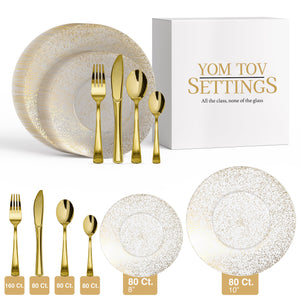 560 Piece Gold Sparkle Combo Set | Serves 80 Guests