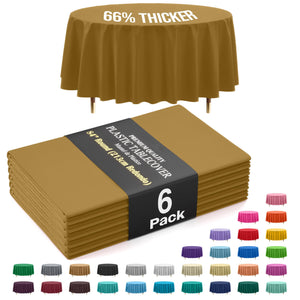 Premium Round Gold Plastic Table Covers | 6 Pack