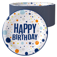 7 In. Blue Birthday Print Paper Plates | 100 Count