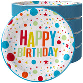 9 In. Birthday Print Paper Plates | 100 Count