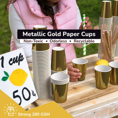 12 Oz. Metallic Gold Paper Cups | 100 Count