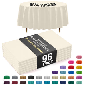 Premium Round Ivory Plastic Table Covers | 96 Count