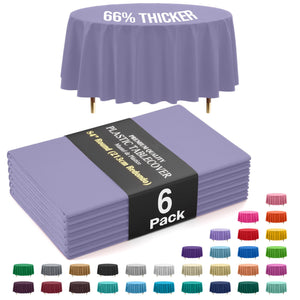 Premium Round Lavender Plastic Table Covers | 6 Pack