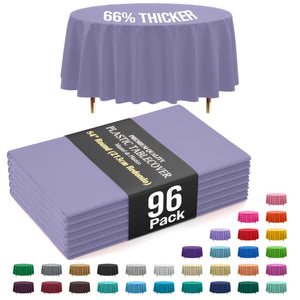 Premium Round Lavender Plastic Table Covers | 96 Count