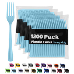 Heavy Duty Light Blue Plastic Forks | 1200 Count
