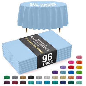 Premium Round Light Blue Plastic Table Covers | 96 Count