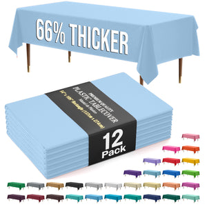Premium Light Blue Plastic Table Covers | 12 Pack