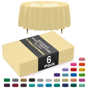Premium Round Light Yellow Plastic Table Covers | 6 Pack