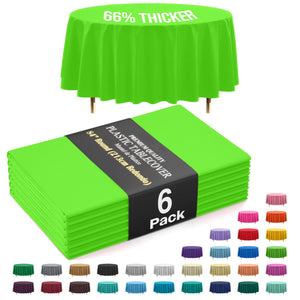 Premium Round Lime Green Plastic Table Covers | 6 Pack