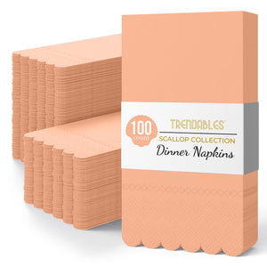3 Ply Pink Peach Scalloped Dinner Napkins | 100 Count