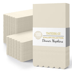 3 Ply Ivory Scalloped Dinner Napkins | 100 Count