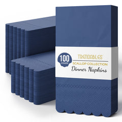 3 Ply China Blue Scalloped Dinner Napkins | 100 Count