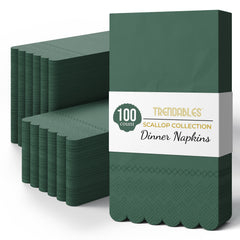 3 Ply Cypress Green Scalloped Dinner Napkins | 100 Count