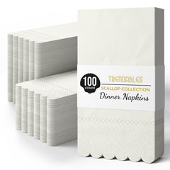3 Ply Ivory Scalloped Dinner Napkins | 100 Count