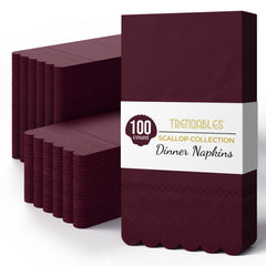 3 Ply Wine Berry Scalloped Dinner Napkins | 100 Count
