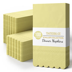 3 Ply Buttercup Yellow Scalloped Dinner Napkins | 100 Count