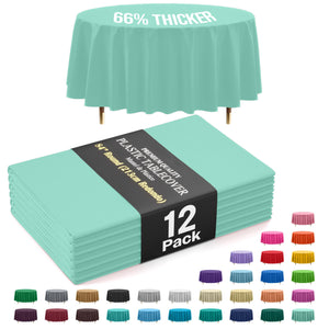 Premium Round Mint Plastic Table Covers | 12 Pack