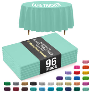 Premium Round Mint Plastic Table Covers | 96 Count