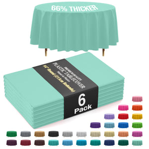 Premium Round Mint Plastic Table Covers | 6 Pack