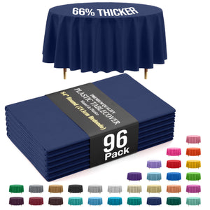Premium Round Navy Plastic Table Covers | 96 Count