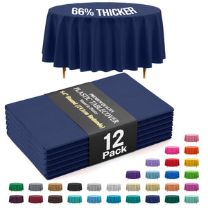 Premium Round Navy Blue Plastic Table Covers | 12 Pack