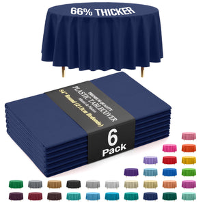Premium Round Navy Blue Plastic Table Covers | 6 Pack