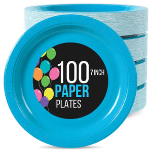 7 In. Turquoise Paper Plates | 100 Count