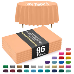 Premium Round Peach Plastic Table Covers | 96 Count