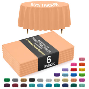 Premium Round Peach Plastic Table Covers | 6 Pack
