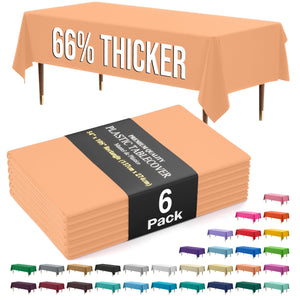 Premium Peach Plastic Table Covers | 6 Pack