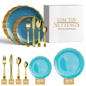 280 Piece Peacock/Gold Petal Combo Set | Serves 40 Guests