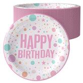 7 In. Pink Birthday Print Paper Plates | 1000 Count