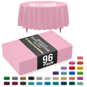 Premium Round Pink Plastic Table Covers | 96 Count