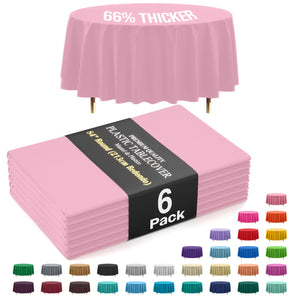 Premium Round Pink Plastic Table Covers | 6 Pack