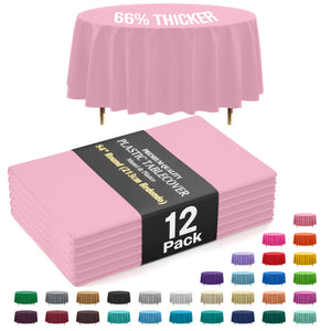 Premium Round Pink Plastic Table Covers | 12 Pack