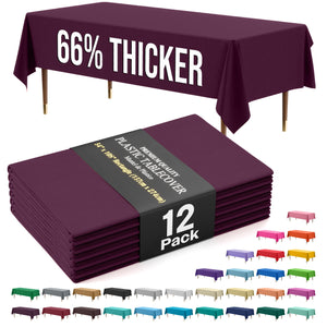 Premium Plum Plastic Table Covers | 12 Pack