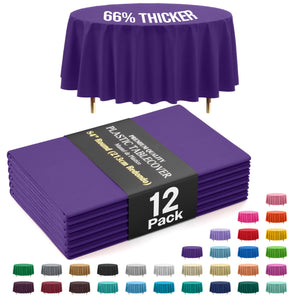 Premium Round Purple Plastic Table Covers | 12 Pack