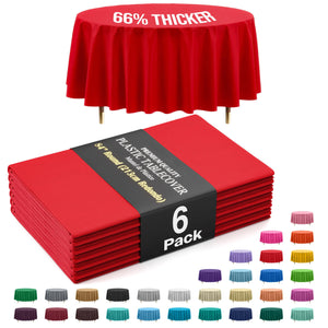Premium Round Red Plastic Table Covers | 6 Pack