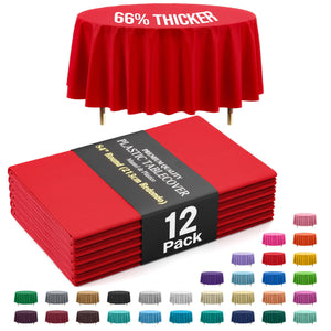 Premium Round Red Plastic Table Covers | 12 Pack