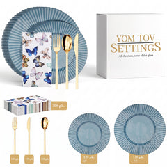 Sapphire Gemstone Ultimate Set | Plates, Gold Cutlery & Napkins | Serves 120